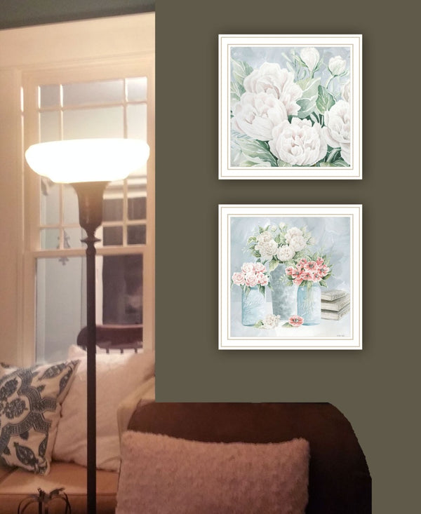 HomeRoots Set of Two "Peaceful Pastel Peonies" Framed Wall Art – Serene Floral Decor for Elegant Interiors 568477