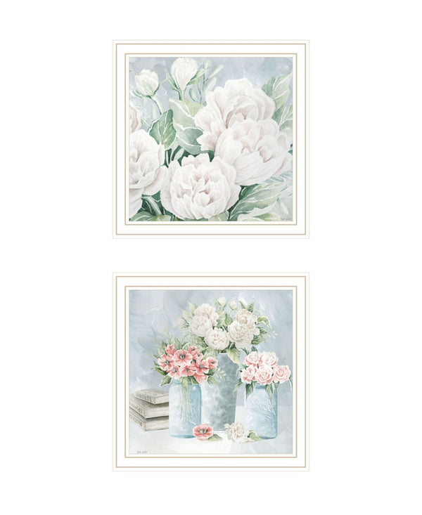 HomeRoots Set of Two "Peaceful Pastel Peonies" Framed Wall Art – Serene Floral Decor for Elegant Interiors 568477