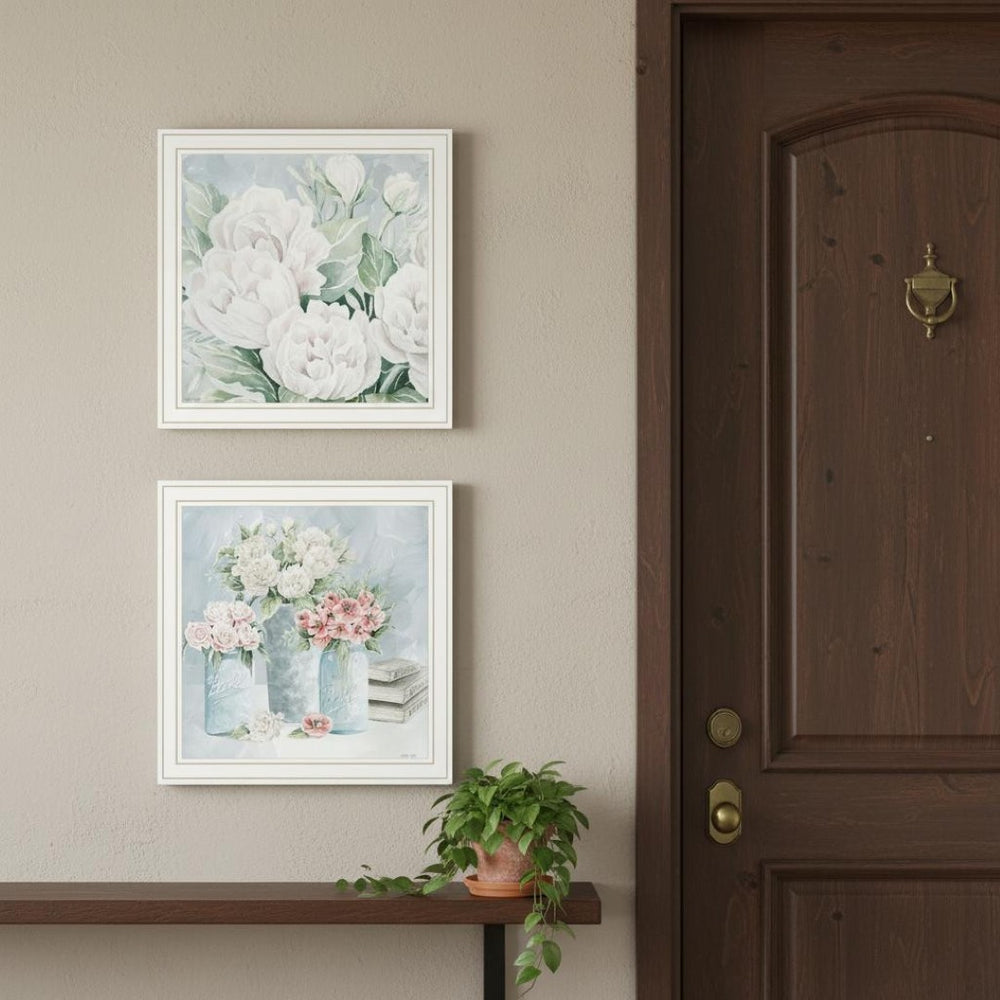HomeRoots Set of Two "Peaceful Pastel Peonies" Framed Wall Art – Serene Floral Decor for Elegant Interiors 568477
