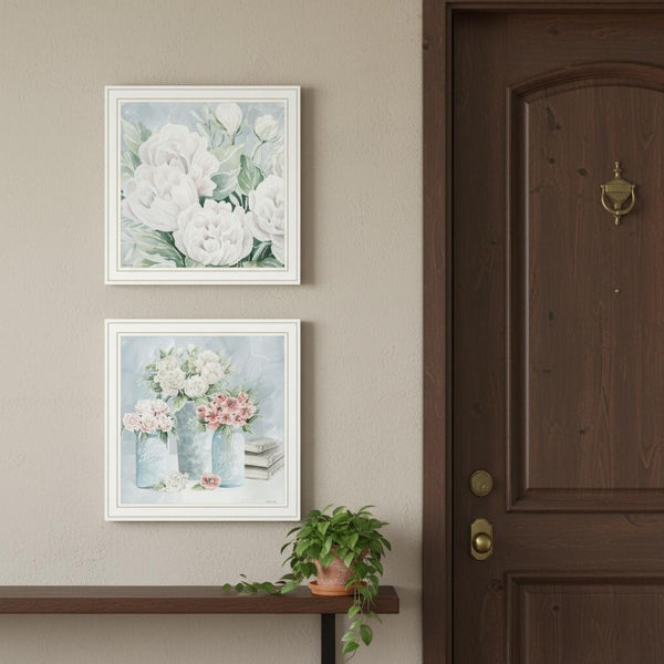 HomeRoots Set of Two "Peaceful Pastel Peonies" Framed Wall Art – Serene Floral Decor for Elegant Interiors 568477