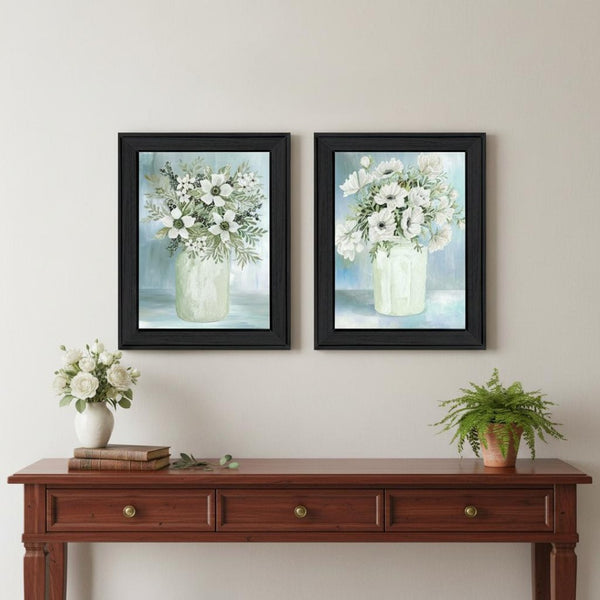 HomeRoots Set of Two Charming "Country Crock of Florals and Berries" Framed Wall Art for Farmhouse Decor 568478
