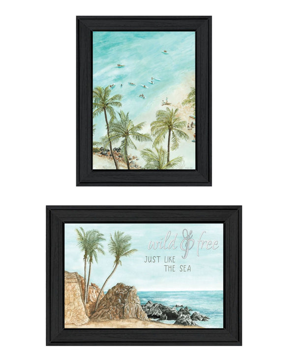 HomeRoots Set of Two "Wild and Free" Coastal Wall Art Prints in Sleek Black Frames for Modern Decor 568481