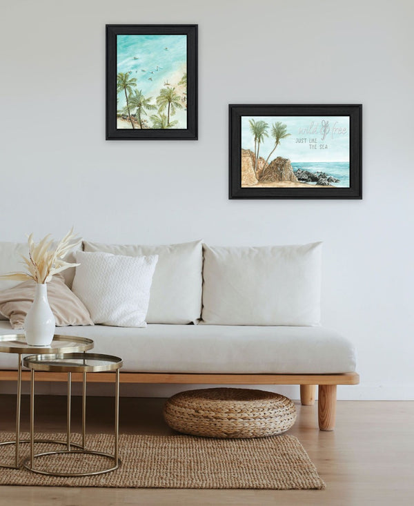 HomeRoots Set of Two "Wild and Free" Coastal Wall Art Prints in Sleek Black Frames for Modern Decor 568481