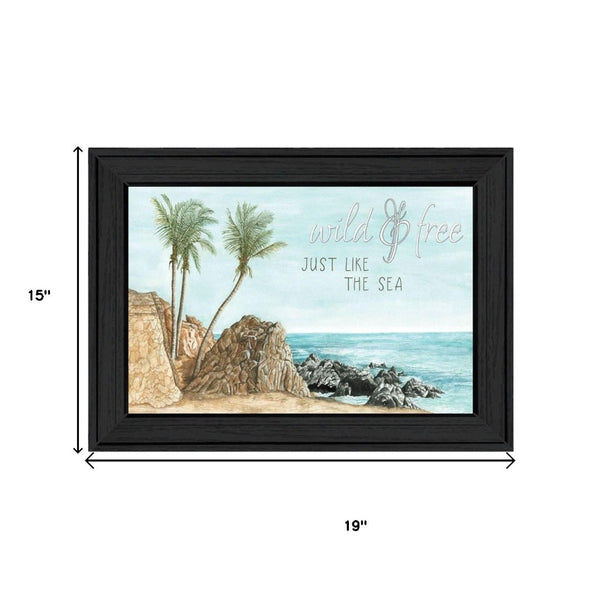 HomeRoots Set of Two "Wild and Free" Coastal Wall Art Prints in Sleek Black Frames for Modern Decor 568481