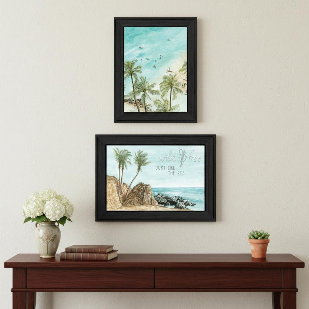HomeRoots Set of Two "Wild and Free" Coastal Wall Art Prints in Sleek Black Frames for Modern Decor 568481