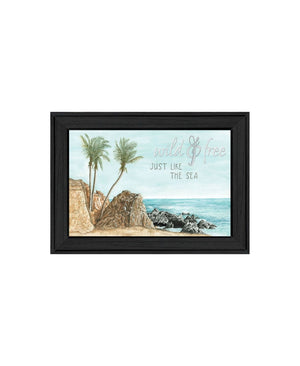 HomeRoots Set of Two "Wild and Free" Coastal Wall Art Prints in Sleek Black Frames for Modern Decor 568481