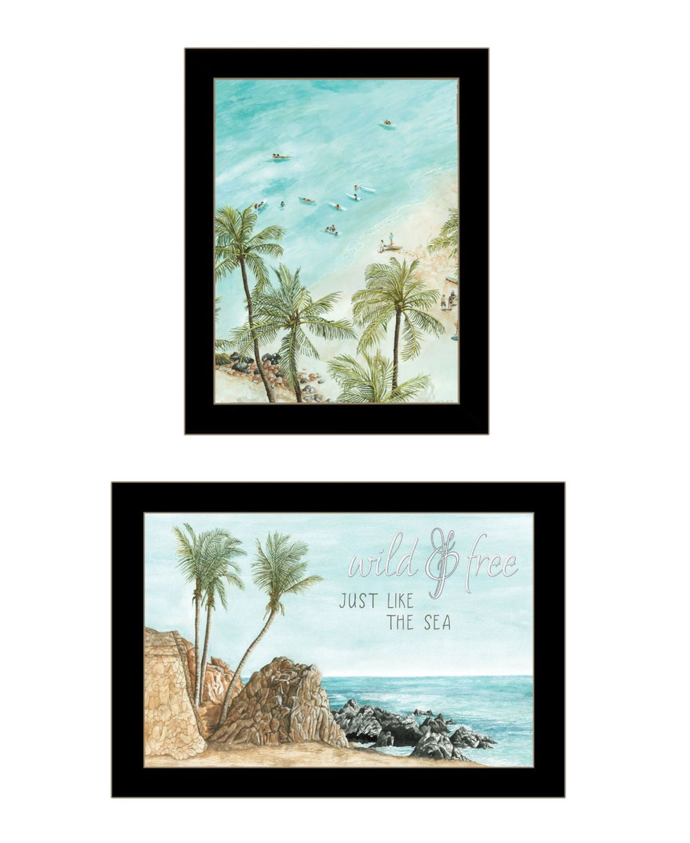 HomeRoots Set Of Two Coastal "Wild and Free" Black Framed Wall Art for a Chic, Breezy Home Décor Style 568482