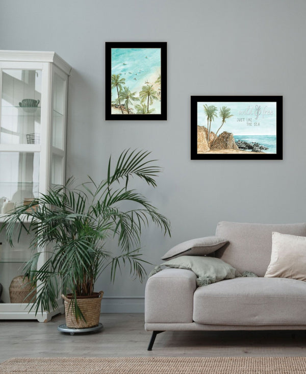 HomeRoots Set Of Two Coastal "Wild and Free" Black Framed Wall Art for a Chic, Breezy Home Décor Style 568482