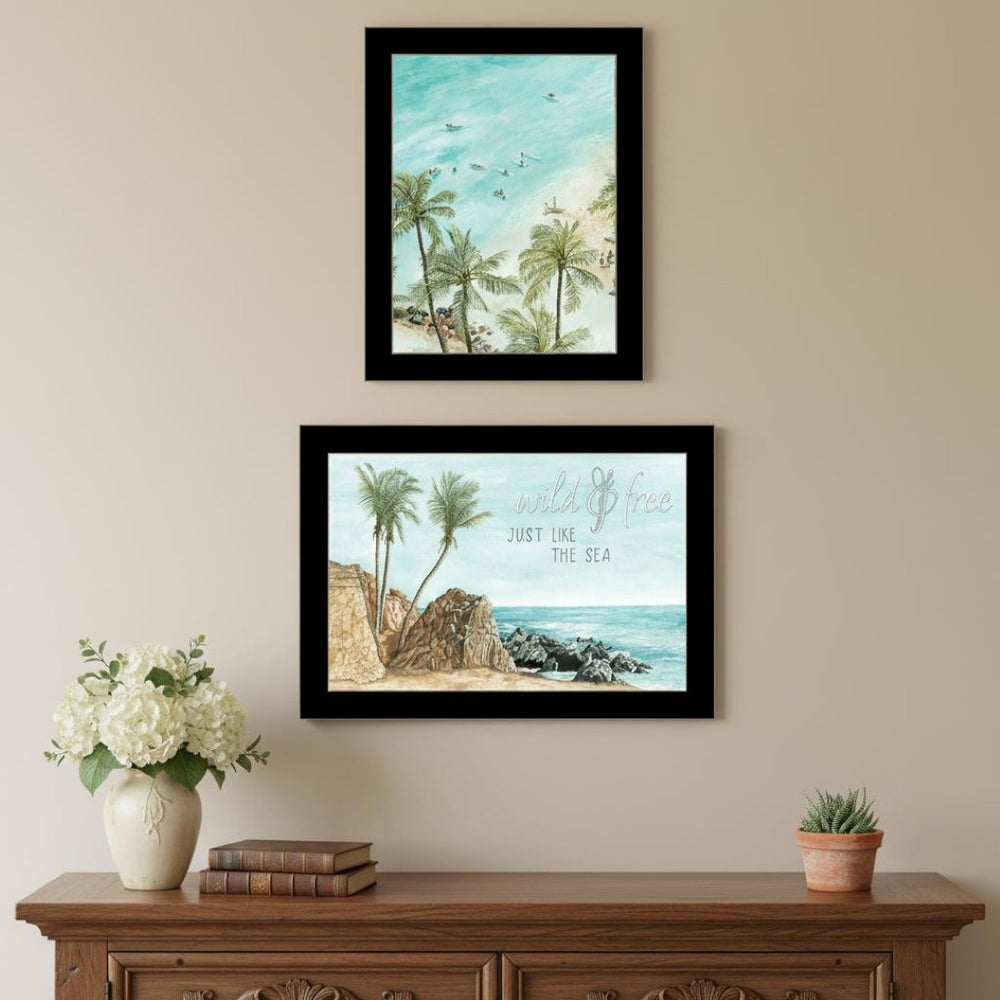 HomeRoots Set Of Two Coastal "Wild and Free" Black Framed Wall Art for a Chic, Breezy Home Décor Style 568482
