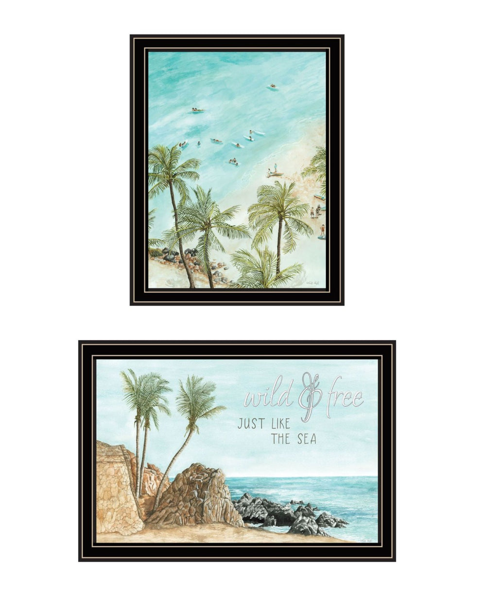 HomeRoots Set of Two "Wild and Free" Coastal Wall Art - Framed Ocean-Inspired Decor for Stylish Spaces 568483