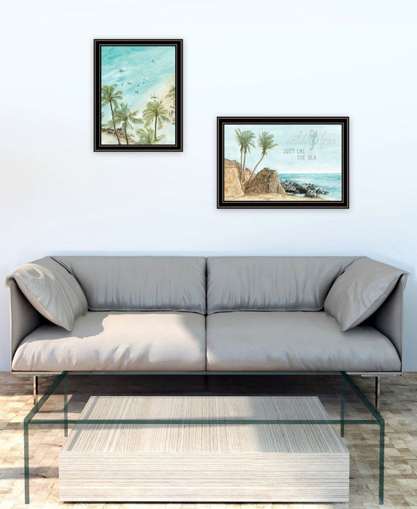 HomeRoots Set of Two "Wild and Free" Coastal Wall Art - Framed Ocean-Inspired Decor for Stylish Spaces 568483