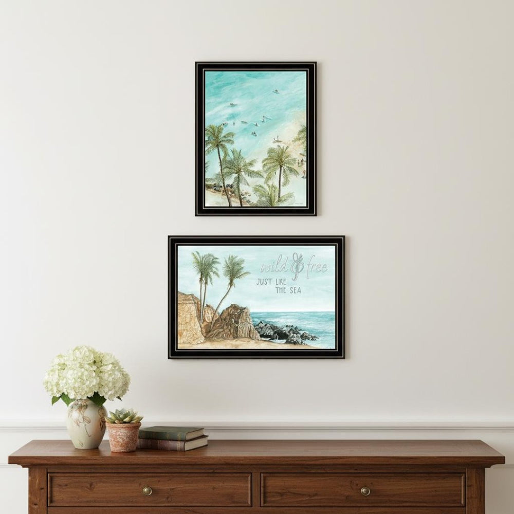HomeRoots Set of Two "Wild and Free" Coastal Wall Art - Framed Ocean-Inspired Decor for Stylish Spaces 568483