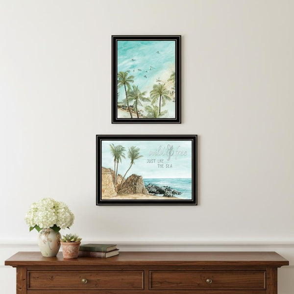 HomeRoots Set of Two "Wild and Free" Coastal Wall Art - Framed Ocean-Inspired Decor for Stylish Spaces 568483