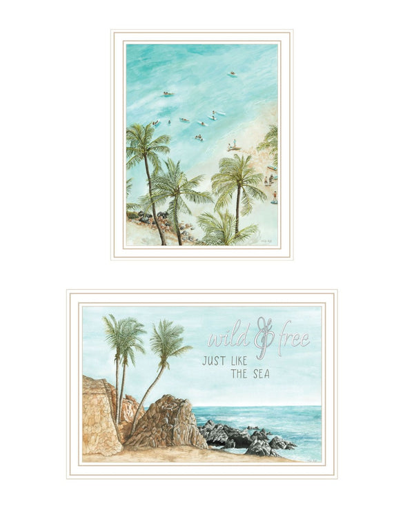 HomeRoots Set of Two "Wild and Free" Coastal Wall Art Prints in White Frames – Perfect for Modern Decor! 568484