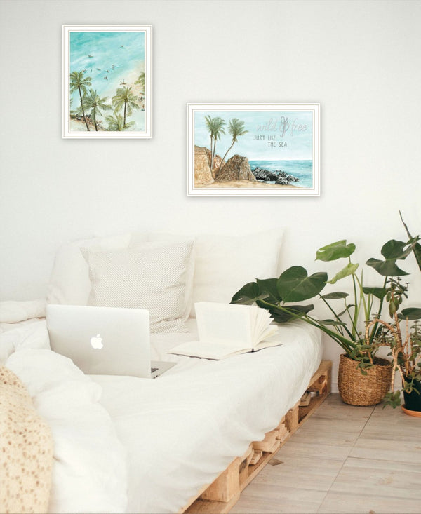 HomeRoots Set of Two "Wild and Free" Coastal Wall Art Prints in White Frames – Perfect for Modern Decor! 568484