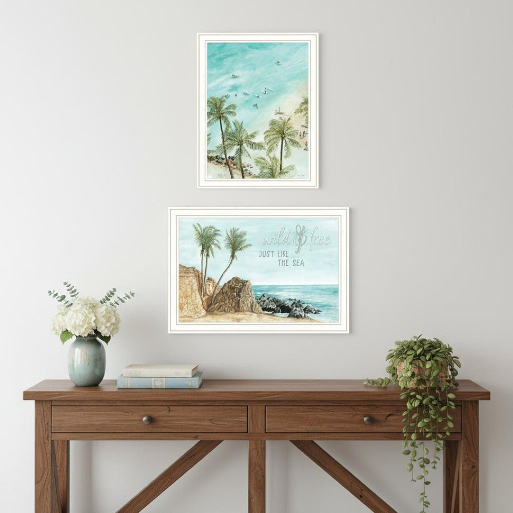 HomeRoots Set of Two "Wild and Free" Coastal Wall Art Prints in White Frames – Perfect for Modern Decor! 568484