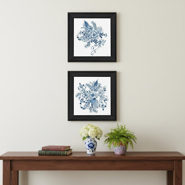 HomeRoots Set of Two Blue and White Floral Framed Wall Art – Elegant Delph Designs for Timeless Home Decor 568485
