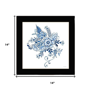 HomeRoots Set of Two Delph Floral Prints in Blue and White with Black Frames for Elegant Wall Décor 568486