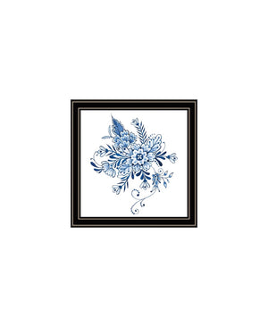 HomeRoots Set of Two Elegant Blue and White Floral Prints in Black Frames - Timeless Wall Art Décor for Any Room 568487