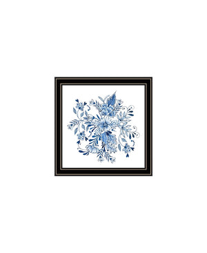 HomeRoots Set of Two Elegant Blue and White Floral Prints in Black Frames - Timeless Wall Art Décor for Any Room 568487