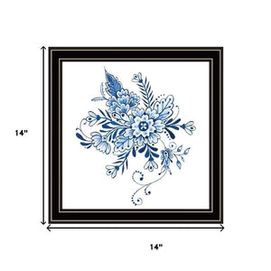 HomeRoots Set of Two Elegant Blue and White Floral Prints in Black Frames - Timeless Wall Art Décor for Any Room 568487
