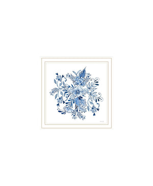 HomeRoots Set of Two Elegant Blue and White Floral Prints in White Frames - Perfect Coastal Wall Art Decor 568488