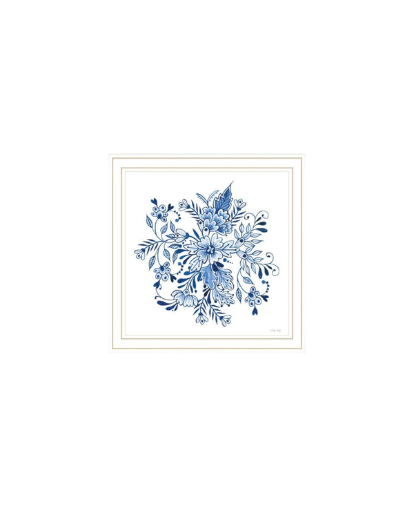 HomeRoots Set of Two Elegant Blue and White Floral Prints in White Frames - Perfect Coastal Wall Art Decor 568488