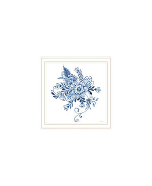 HomeRoots Set of Two Elegant Blue and White Floral Prints in White Frames - Perfect Coastal Wall Art Decor 568488