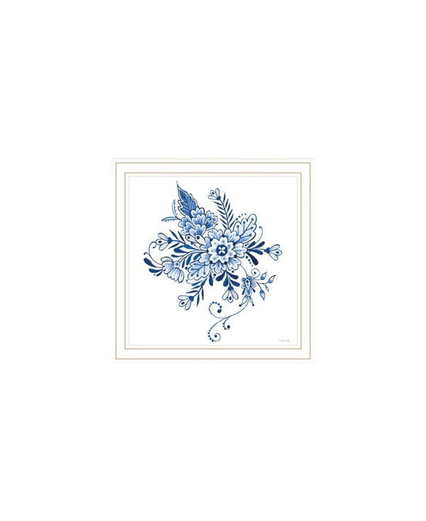 HomeRoots Set of Two Elegant Blue and White Floral Prints in White Frames - Perfect Coastal Wall Art Decor 568488