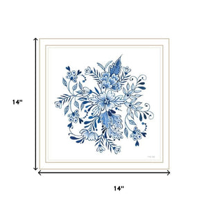 HomeRoots Set of Two Elegant Blue and White Floral Prints in White Frames - Perfect Coastal Wall Art Decor 568488