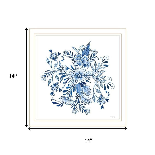 HomeRoots Set of Two Elegant Blue and White Floral Prints in White Frames - Perfect Coastal Wall Art Decor 568488