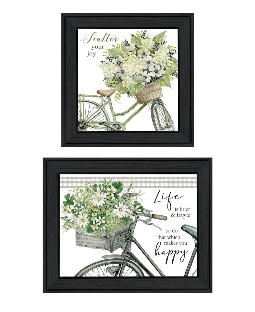 HomeRoots Set of Two Modern Black Framed Wall Art Prints - "Get on Your Bike and Scatter Your Joy" Decor 568489