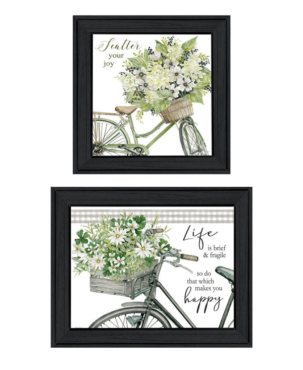 HomeRoots Set of Two Modern Black Framed Wall Art Prints - "Get on Your Bike and Scatter Your Joy" Decor 568489