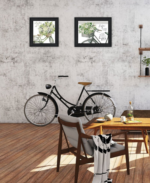 HomeRoots Set of Two Modern Black Framed Wall Art Prints - "Get on Your Bike and Scatter Your Joy" Decor 568489