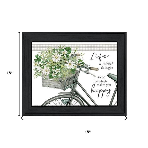 HomeRoots Set of Two Modern Black Framed Wall Art Prints - "Get on Your Bike and Scatter Your Joy" Decor 568489