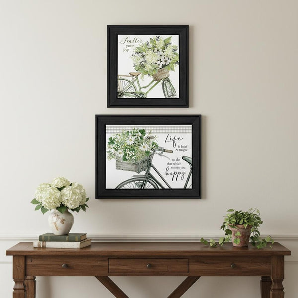 HomeRoots Set of Two Modern Black Framed Wall Art Prints - "Get on Your Bike and Scatter Your Joy" Decor 568489