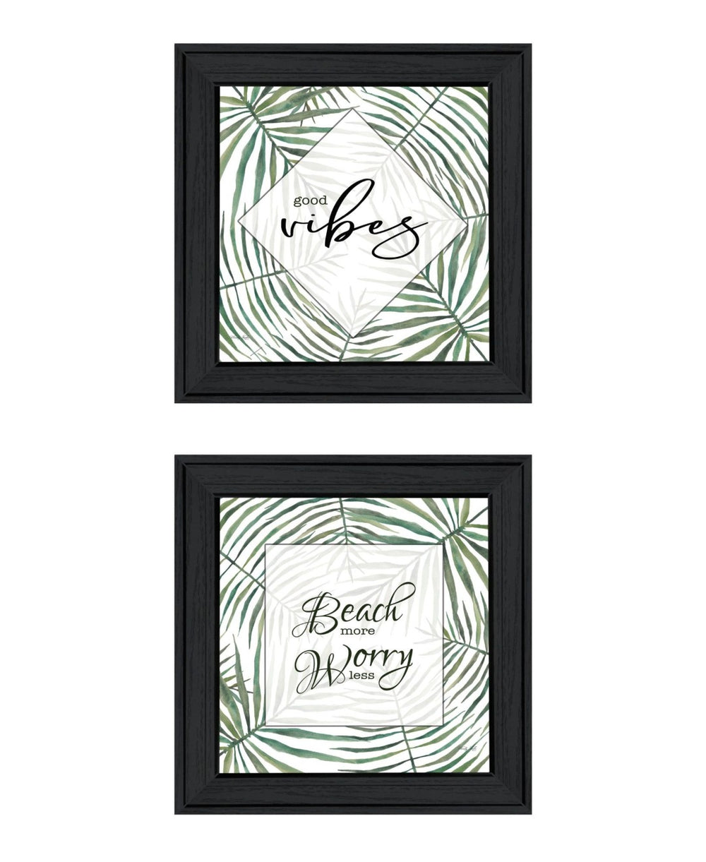 HomeRoots Set of Two Beach More and Worry Less Framed Wall Art – Coastal Decor for Relaxed Living Spaces 568492