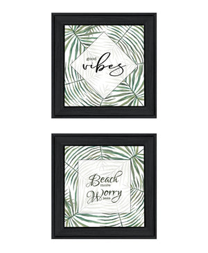 HomeRoots Set of Two Beach More and Worry Less Framed Wall Art – Coastal Decor for Relaxed Living Spaces 568492