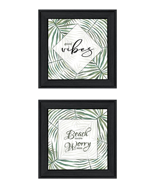 HomeRoots Set of Two Beach More and Worry Less Framed Wall Art – Coastal Decor for Relaxed Living Spaces 568492