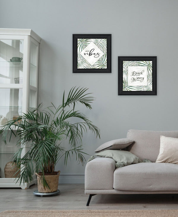 HomeRoots Set of Two Beach More and Worry Less Framed Wall Art – Coastal Decor for Relaxed Living Spaces 568492