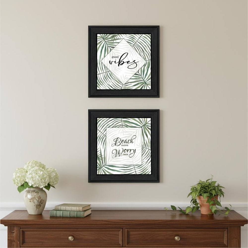 HomeRoots Set of Two Beach More and Worry Less Framed Wall Art – Coastal Decor for Relaxed Living Spaces 568492