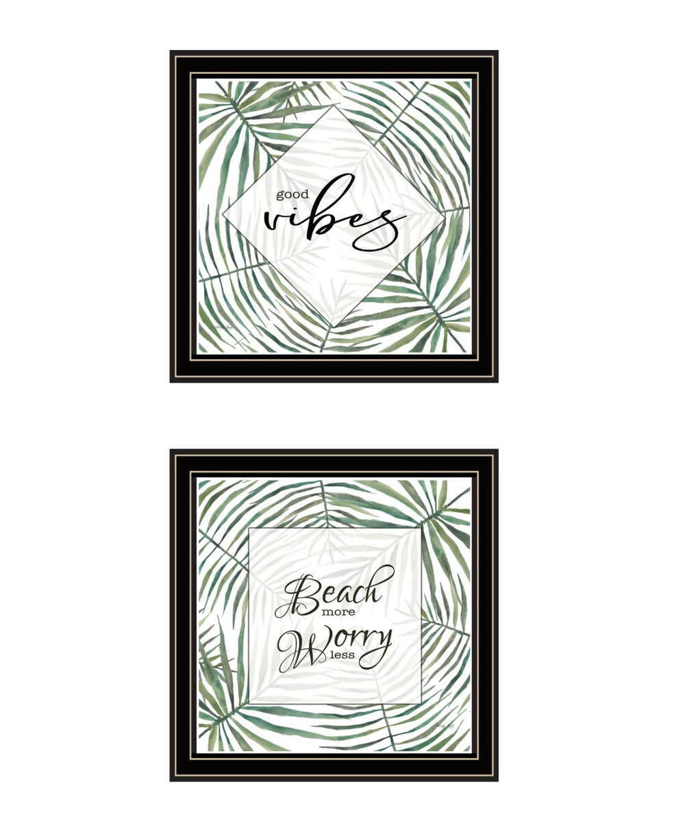 HomeRoots Set of Two Coastal "Beach More And Worry Less" Black Framed Wall Art for Relaxed Home Décor 568493