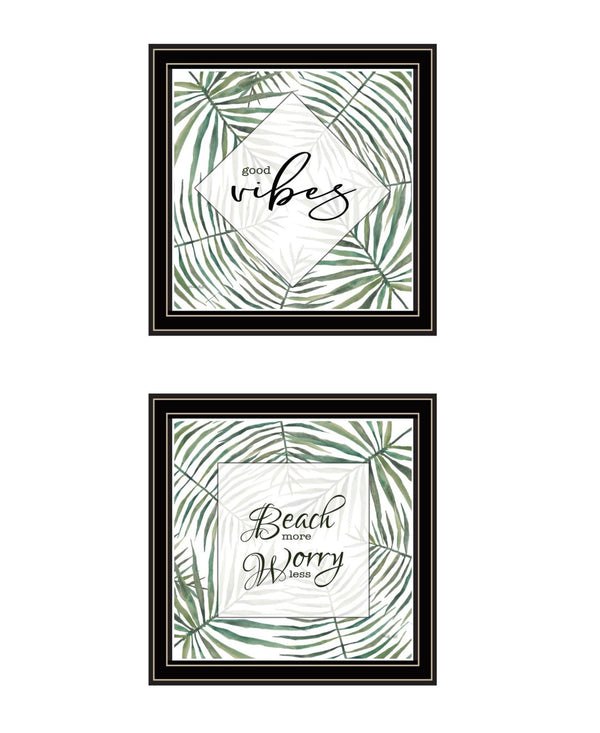 HomeRoots Set of Two Coastal "Beach More And Worry Less" Black Framed Wall Art for Relaxed Home Décor 568493