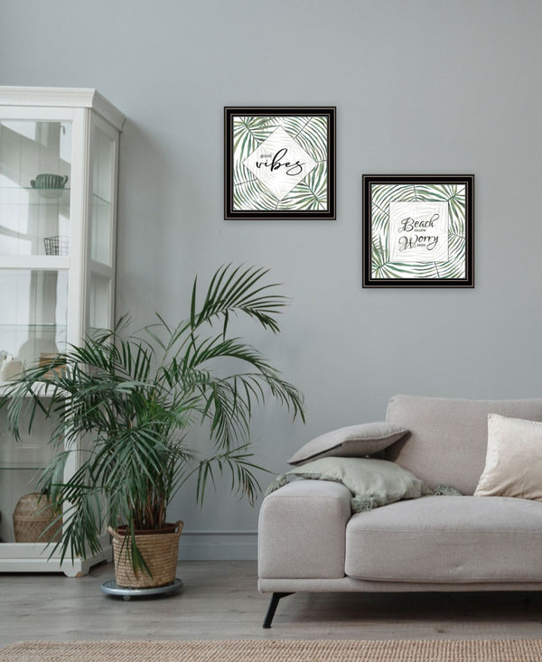 HomeRoots Set of Two Coastal "Beach More And Worry Less" Black Framed Wall Art for Relaxed Home Décor 568493