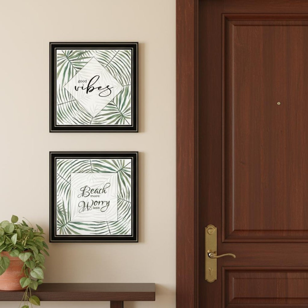 HomeRoots Set of Two Coastal "Beach More And Worry Less" Black Framed Wall Art for Relaxed Home Décor 568493