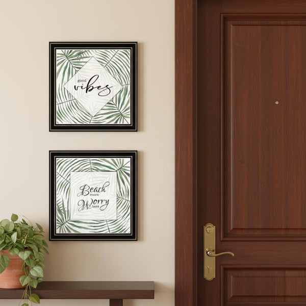 HomeRoots Set of Two Coastal "Beach More And Worry Less" Black Framed Wall Art for Relaxed Home Décor 568493