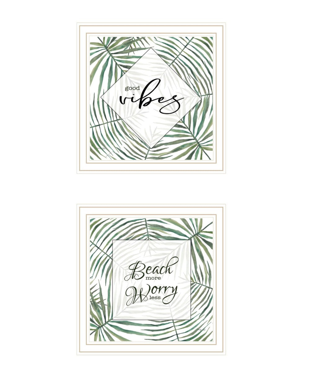 HomeRoots Set of Two Coastal "Beach More And Worry Less" Framed Wall Art for a Stylish Home Décor Upgrade 568494