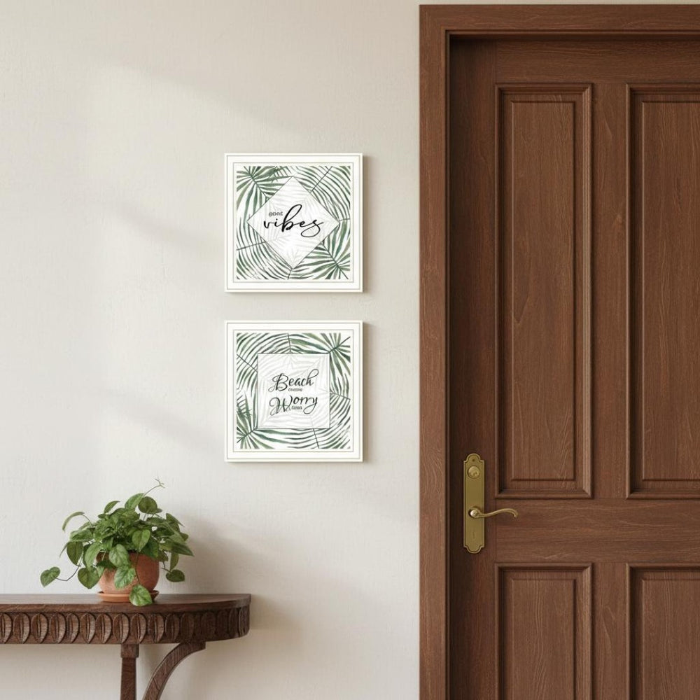 HomeRoots Set of Two Coastal "Beach More And Worry Less" Framed Wall Art for a Stylish Home Décor Upgrade 568494