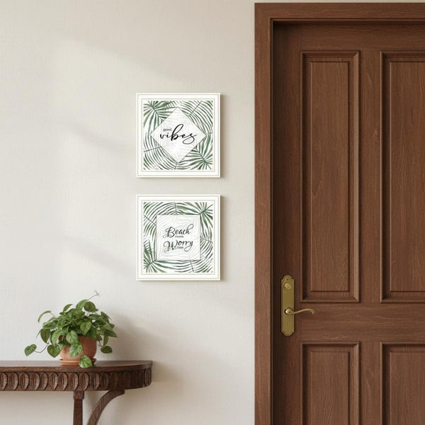 HomeRoots Set of Two Coastal "Beach More And Worry Less" Framed Wall Art for a Stylish Home Décor Upgrade 568494