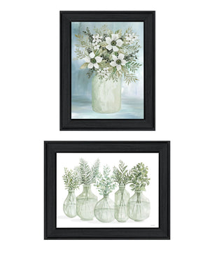 HomeRoots Set of Two Sage-Toned Abstract Wall Art Prints in Sleek Black Frames - Modern Home Decor Delight 568495